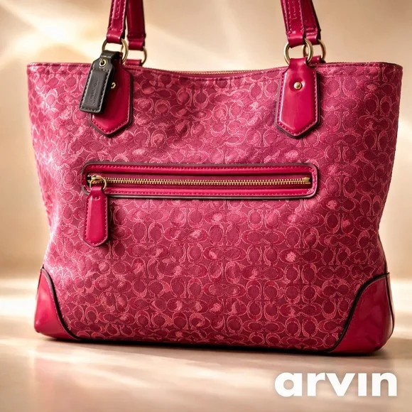 Coach Magenta Pink Raspberry Gold Patent Trim Shoulder Bag - Picture 2 of 15